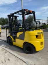 HYUNDAI FORKLIFT MODEL 25L-7M, LP POWERED, APPROX MAX CAPACITY 5000LBS, TILT, SIDE SHIFT, RUNS AN...