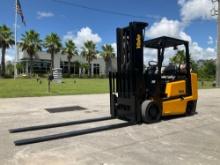 YALE FORKLIFT MODEL GLC080, LP POWERED, MAX CAPACITY 7000LBS, 8FT LONG FORKS, RUNS AND OPERATES