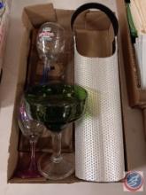 Wine bottle holder, wine glasses, and margarita glass