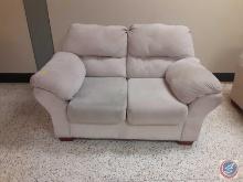 (1) tan polyester fiber loveseat measurements are 59x36x36 needs some cleaning