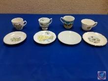 (4) collector teacups and saucers Jamaica Caribbean Sea,Province of Ontario, the tall Iowa Corn