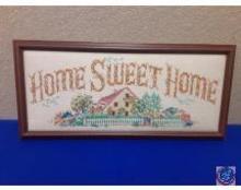 "Home Sweet Home" embroidery in frame 23 1/4 x 10 1/2