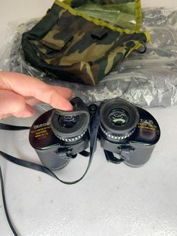 Binoculars with case and camouflage bag