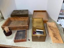 Group of Misc Wood Boxes and Metal Cash Box (No Key)