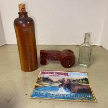 Misc Treasure Lot Incl Old Medicine Bottle, 1/2 Liter Stoneware Bottle and More