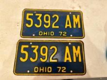 1972 Set of Ohio License Plates, Condition as Pictured