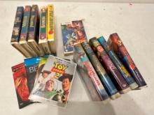 Group of 4 DVDs, 1 Blue Ray and 10 Vintage Disney VHS Movies