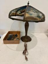 Aniqque Art Deco Style Lamp with Glass Shade, One Panel is Broken