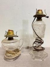 Group of 2 Vintage Oil Lamps Converted to Electric
