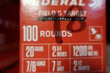 250 ROUNDS FEDERAL 20 GAUGE 2 3/4 INCH 7/8 OUNCE 7 1/2