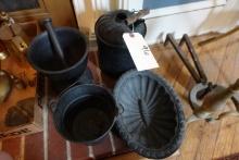 CAST IRON MOLD AND MORTAR PESTLE FUEL CAN AND MINIATURE BUCKET