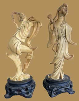 Pair of Vintage Faux Ivory Oriental Sculptures on
