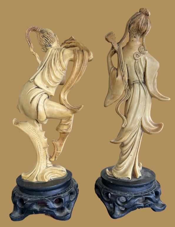 Pair of Vintage Faux Ivory Oriental Sculptures on