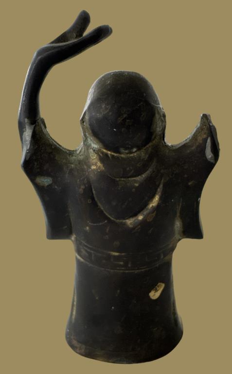 (2) Buddha Figurines: Enesco Faux Jade and Brass