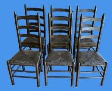 Set of (6) Ladder Back Chairs with Rush Seats