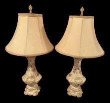 Pair of Porcelain Lamps, (1) Damaged—28” To Top