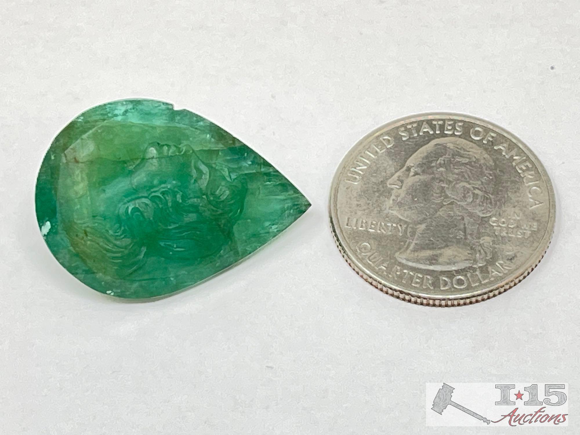 35.04ct Natural Pear Shape Emerald