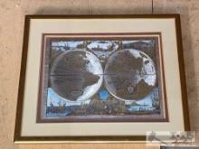 Vintage Framed Foil Map of the World by Intercraft Industries