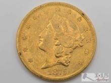 1875 $20 Liberty Head Double Eagle Gold Coin, 1oz