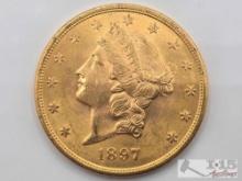1897 $20 Liberty Head Double Eagle Gold Coin, 1oz