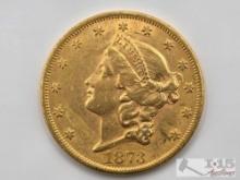 1873 $20 Liberty Head Double Eagle Gold Coin, 1oz