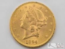 1894 $20 Liberty Head Double Eagle Gold Coin, 1oz