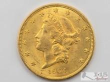 1904 $20 Liberty Head Double Eagle Gold Coin, 1oz