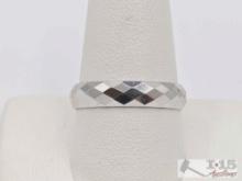 14K White Gold Faceted Band, 4.77g