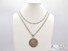 (2) Sterling Silver Chains & 1921 Morgan Silver Dollar Pendant, 89.71g