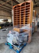 Group of HP and Dell Printers, Dell Monitors, and (1) Vintage Wooden Storage Cubby on a Pallet