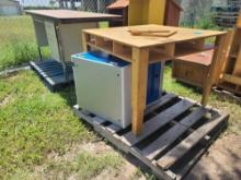 (2) Charging Stations, (1) Wooden Work Table W/ Cubby Space, (1) Wooden Desk W/ Filing Space