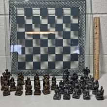 Glass Chess Board with 32 Resin Pieces