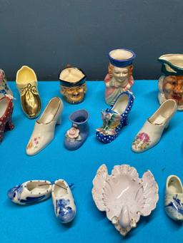Toby mugs and ceramic shoes