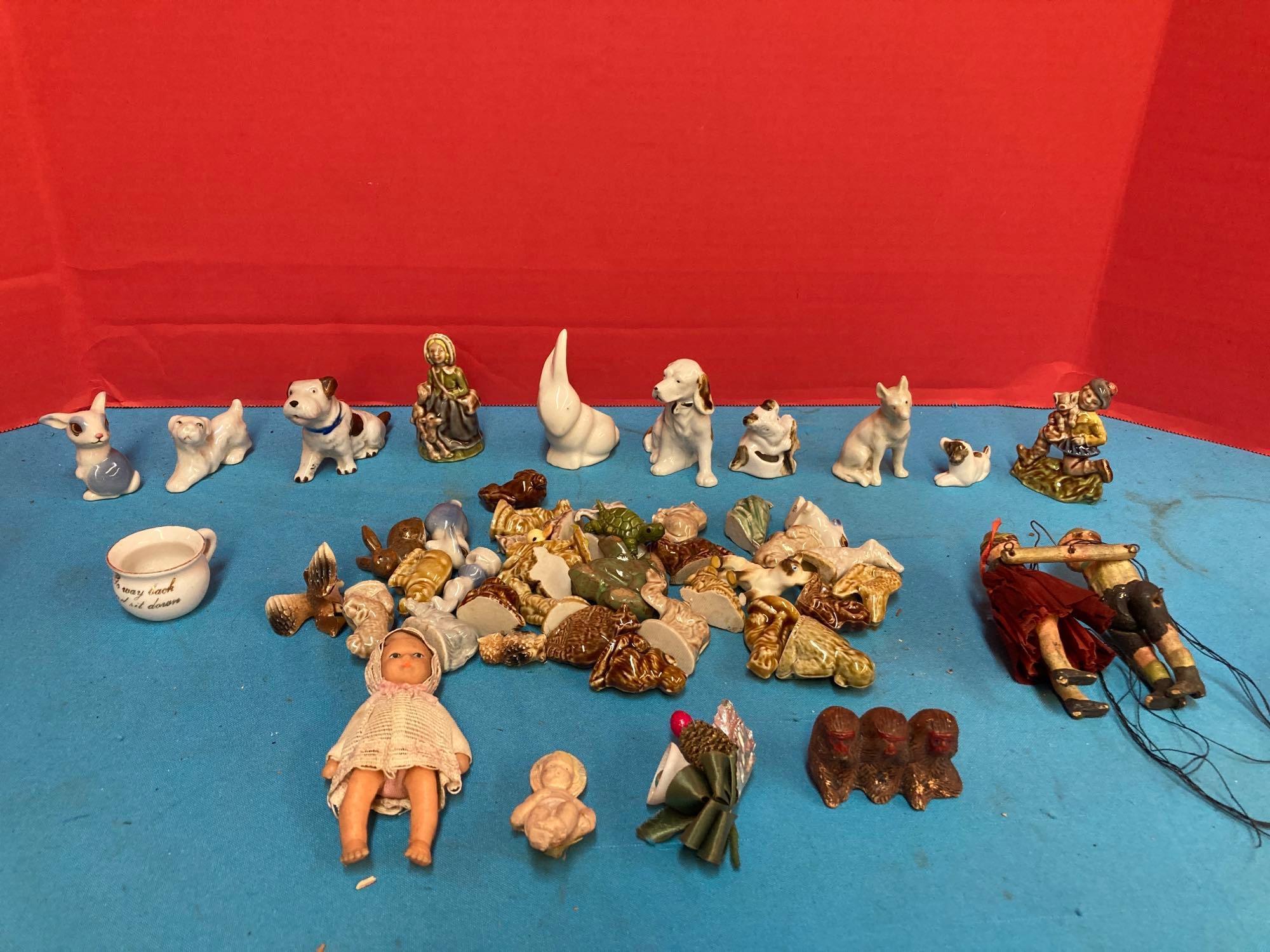 Vintage mini marionettes, porcelain figures and more