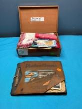 Vintage photo album and wood box with hankies