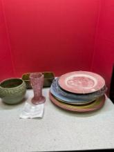 LE Smith Glass face pottery, decorative plates