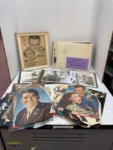 Vintage movie star scrapbook, black-and-white photos, and magazine cut outs of movie stars
