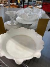 5 pieces of milk glass cake plate bowl acorn candy dish