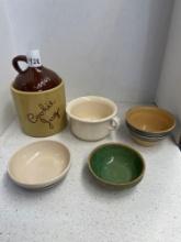 Pottery bowls and a cookie jug