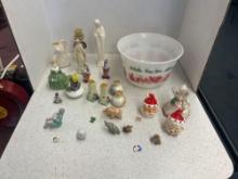 Christmas collectible bells, and Christmas figurines with miniature porcelain figurines hand painted