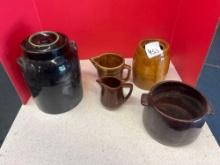 antique West Bend and other pottery jars vases pitchers