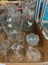 Nice clear glassware Including two ice buckets, Fenton shoe, satin vase and two pitchers