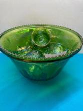 Carnival glass punch bowl set lime green