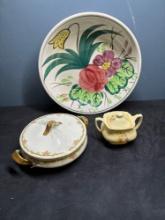 three boxes of glass porcelain currier and Ives etc.