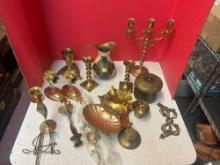 brass group candle holders plates pitcher decoration and more