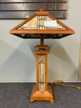 Frank Lloyd Wright design, wood and light glass lamp 28 inch