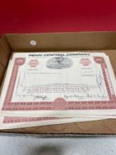 Railroad stock certificates, PENN central company 1969 20 pieces
