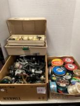 Fishing reels, some repairable, tacklebox, box of fishing line