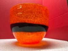 Art glass blown orange and black bowl