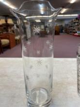 mid-century clear, tall with etched stars, misc drink glasses And vintage Anchor Hocking etched star